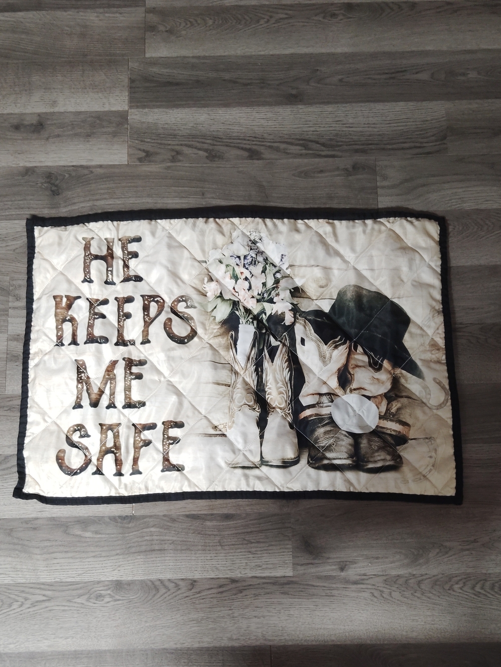 He Keeps Me Safe Beige Quilted Home Pillow Sham